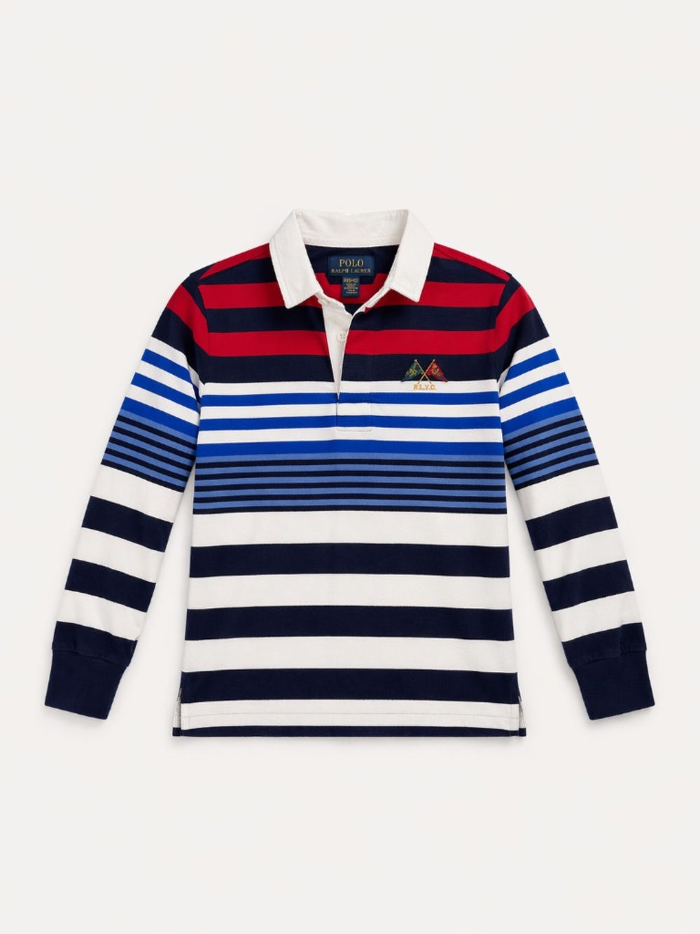 Polo Ralph Lauren Boys M 10-12 Nautical-Flag Striped Cotton Rugby Shirt